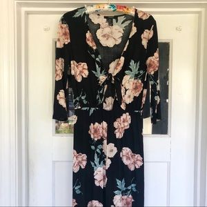 Forever 21 Long Sleeve Floral Tie Front Romper